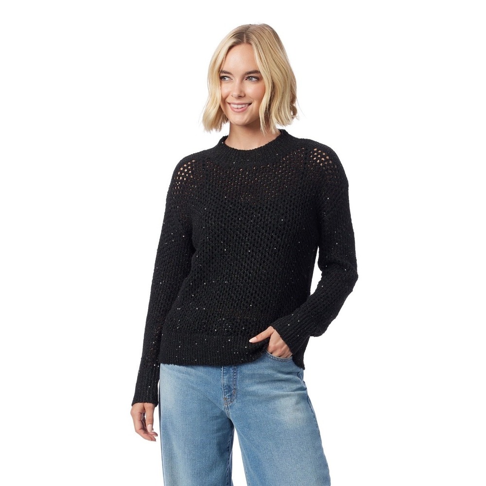 Jessica Simpson Black Sequin Open Knit Mock Neck Sweater Women's Size -Medium‎